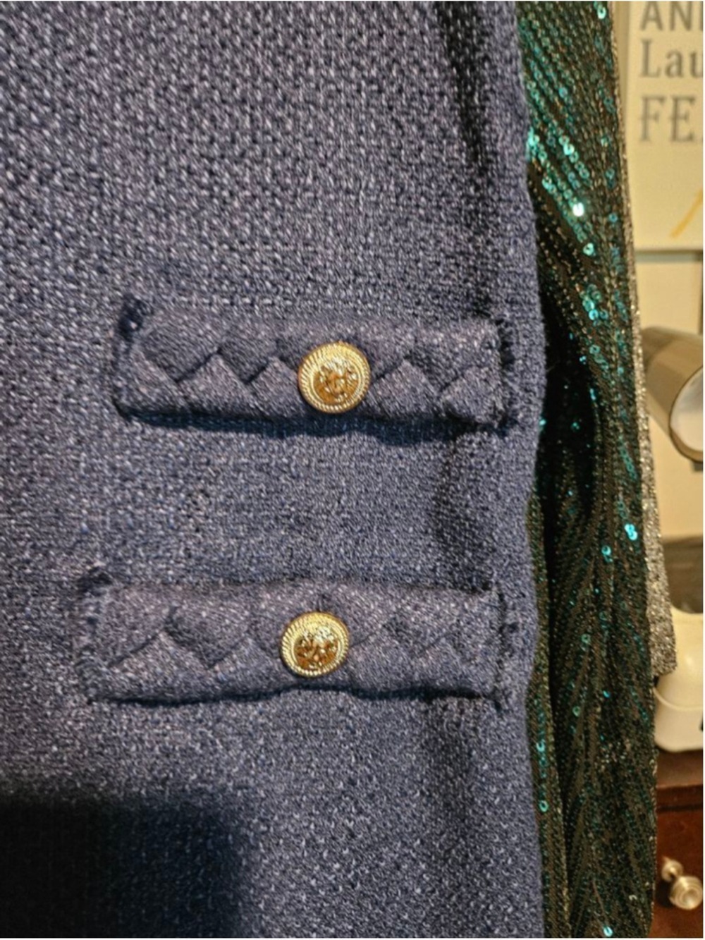 Navy Mini Dress with Golden-Silver Buttons Size Medium - Picture 6 of 9